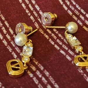 Valentino Garavani Gold Pearl and Crystal Drop Earrings